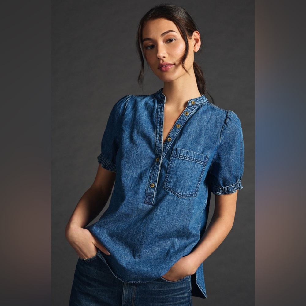 Anthropologie Pilcro denim chambray henley top small